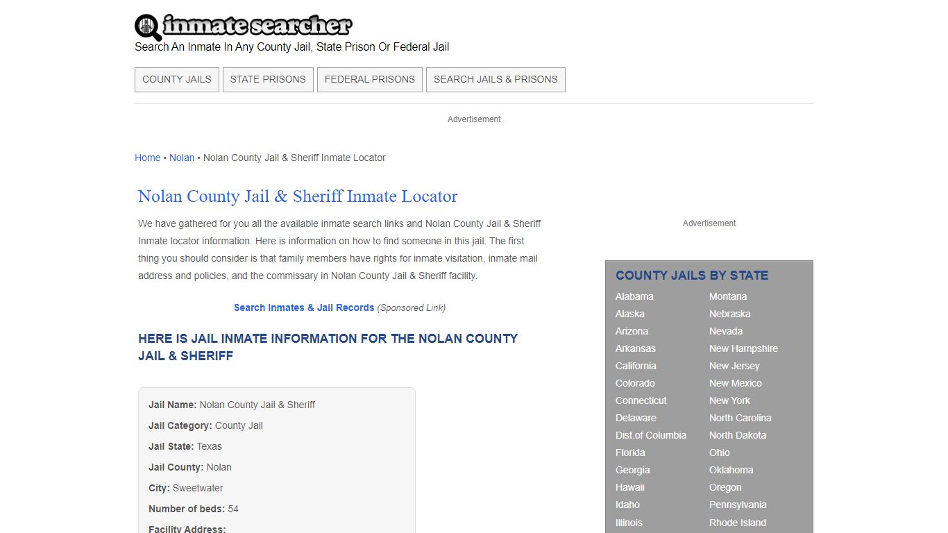Nolan County Jail & Sheriff Inmate Locator - Inmate Searcher